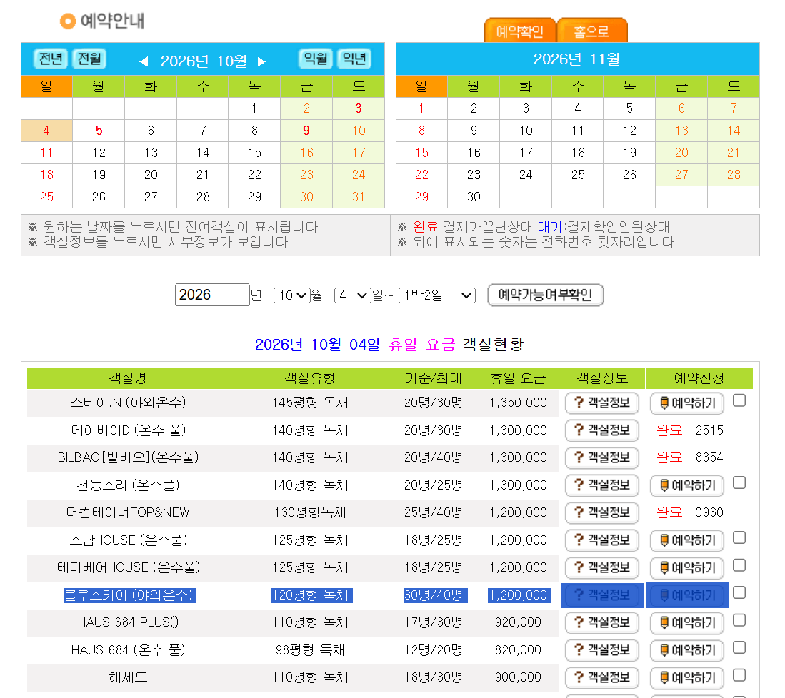 숙소 예약 현황 캡처